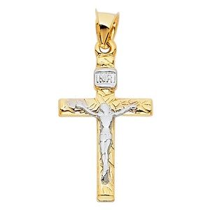 14K Two Tone Crucifix Cross Religious Pendant